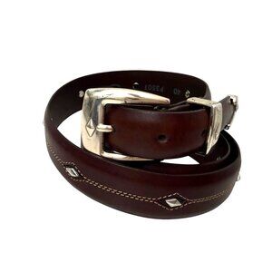 Brighton Men's Belt 40 Denver Diamond Studded Brown Leather P3507 Western Cowboy
